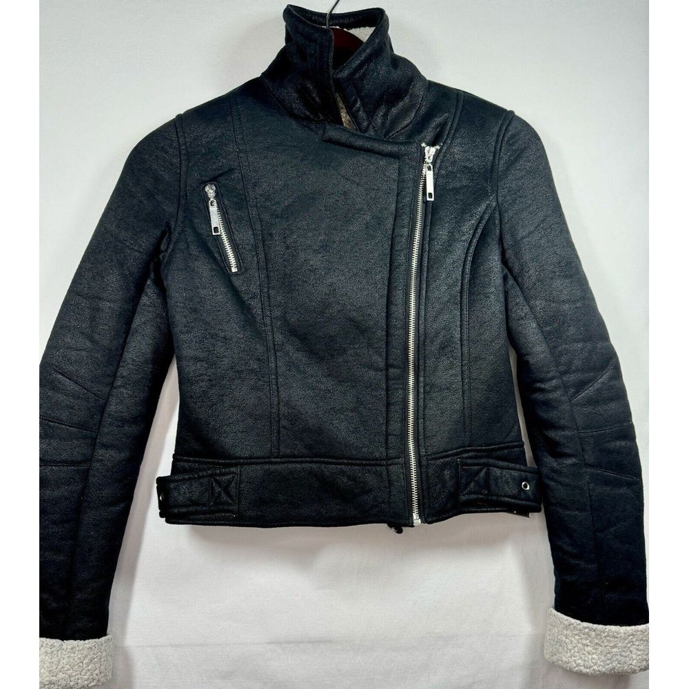 Arden B. Women's Black Faux Suede Sherpa Lined Moto Biker Jacket Sz XS